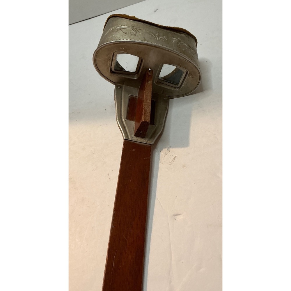Vintage Stereoscope Viewer Wood Metal Ornate Etched Hood Antique Style